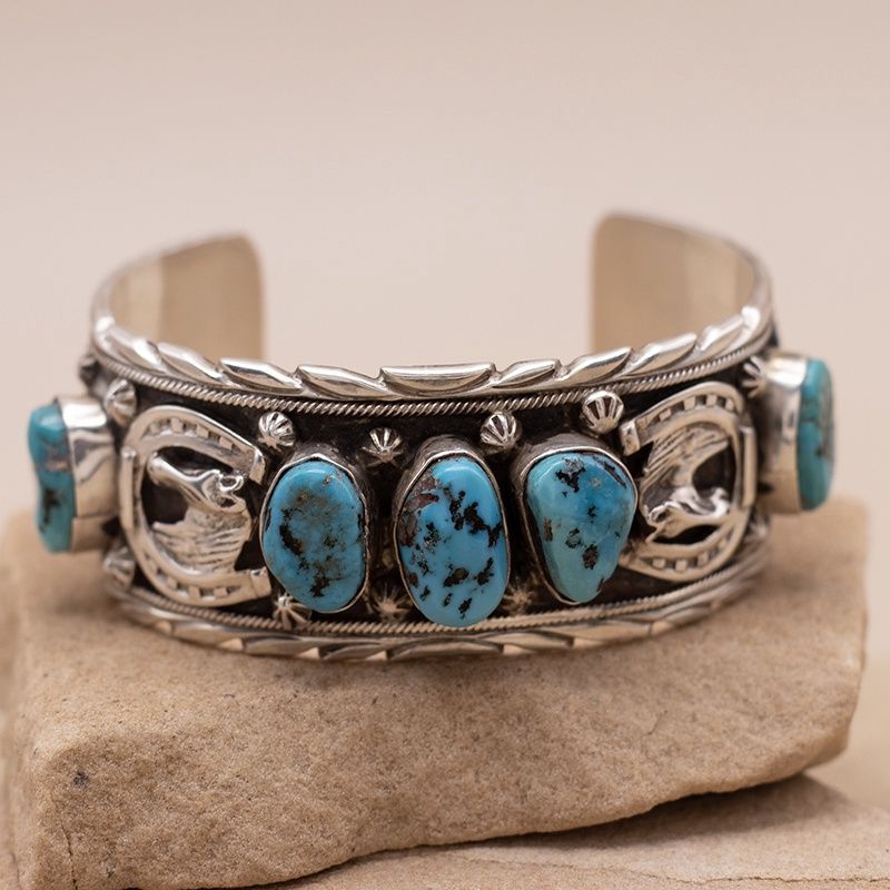 5 Stone Turquoise Cuff with Horse Details
