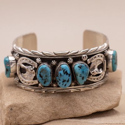 5 Stone Turquoise Cuff with Horse Details