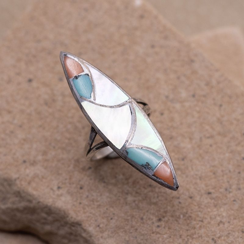 Multicolor Zuni Inlay Surfboard Ring