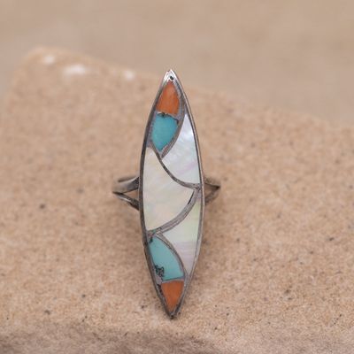 Multicolor Zuni Inlay Surfboard Ring