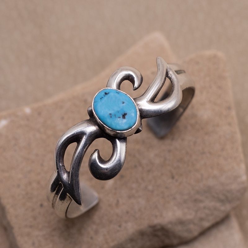 Sandcast Cuff with Turquoise Stone
