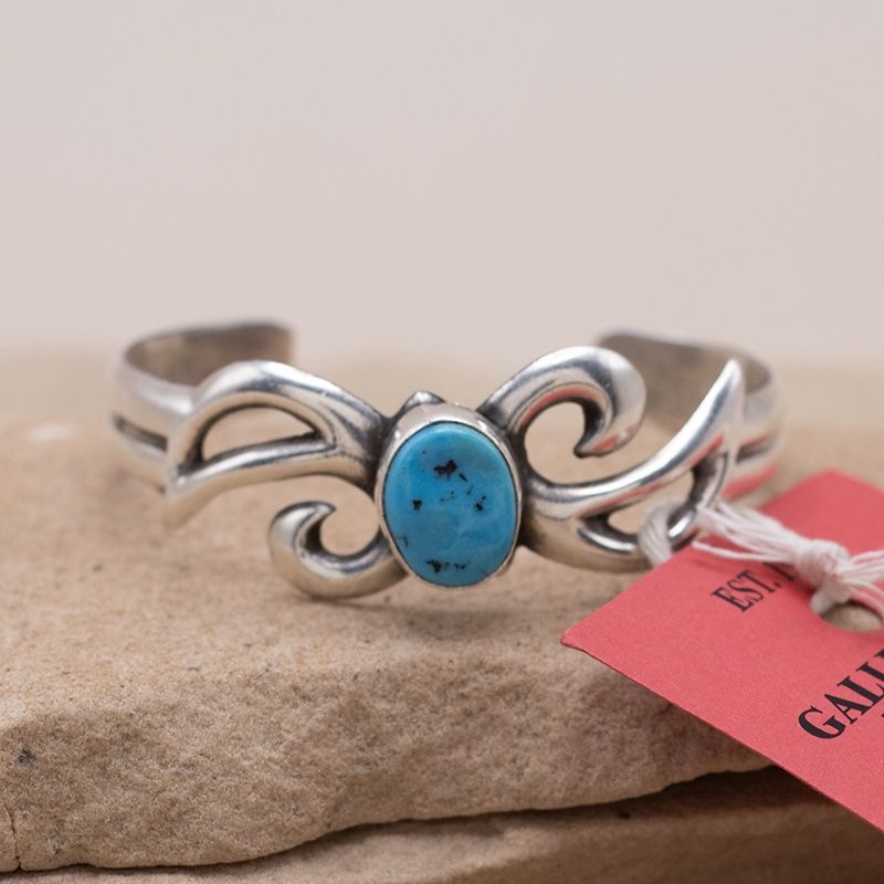Sandcast Cuff with Turquoise Stone