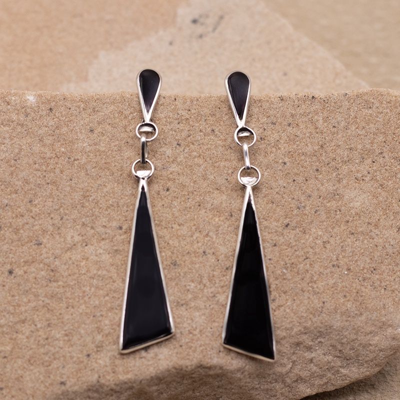 Black Jet Inlay Dangle Earrings