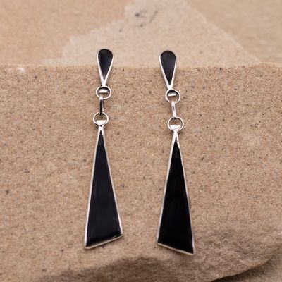 Black Jet Inlay Dangle Earrings
