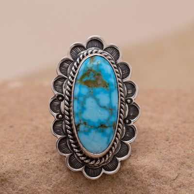 Kingman Turquoise Flower Ring by Happy Piasso