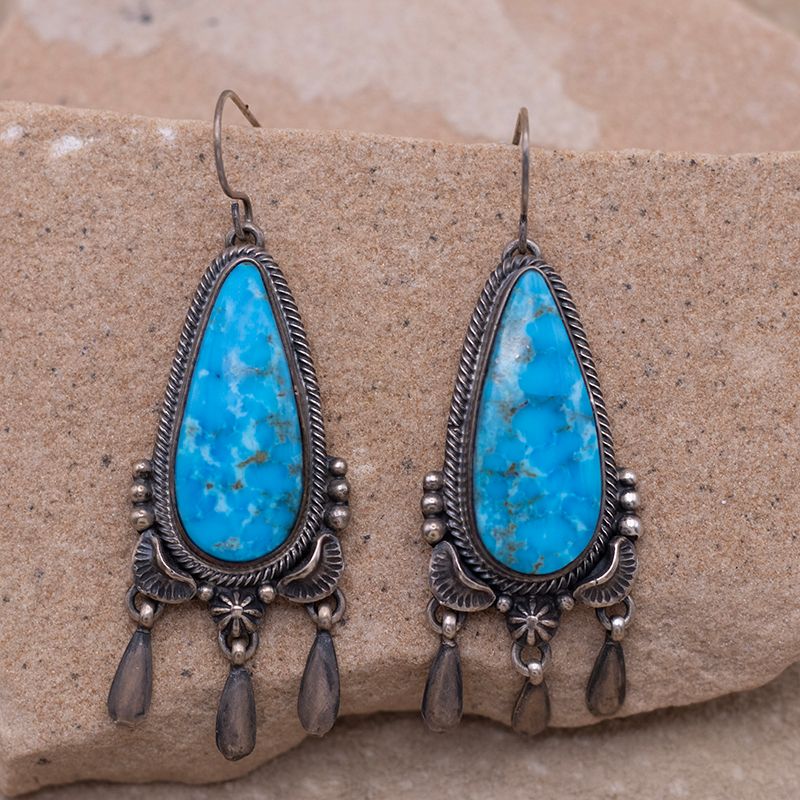 Single-Stone Kingman Dangle Earrings With Silver Details