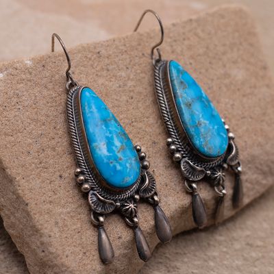 Single-Stone Kingman Dangle Earrings With Silver Details