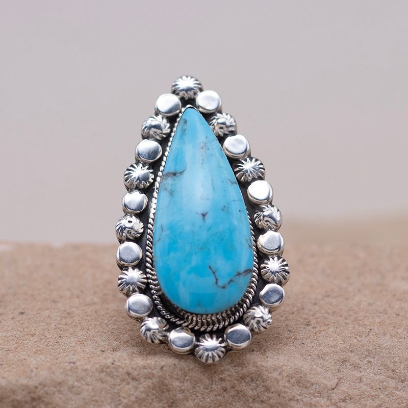 Large Kingman Turquoise Teardrop Ring