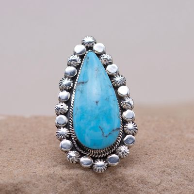 Large Kingman Turquoise Teardrop Ring