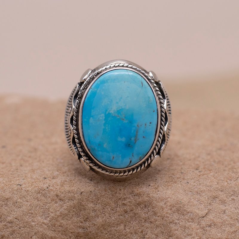 Single-Stone Kingman Oval Ring With Stamped Details