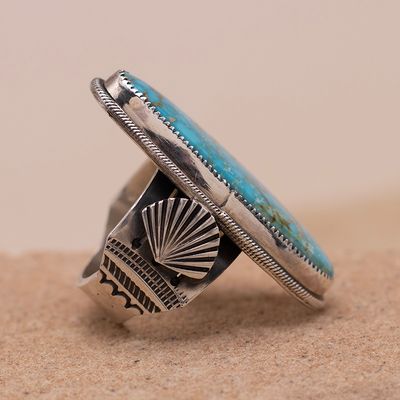 Long Oval-Shaped Kingman Turquoise Ring