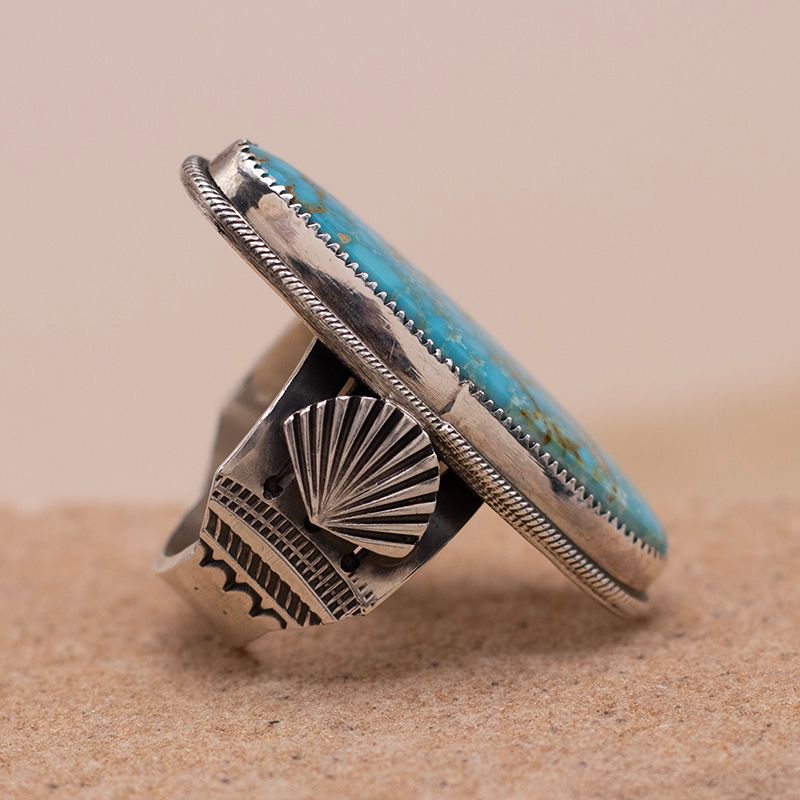 Long Oval-Shaped Kingman Turquoise Ring