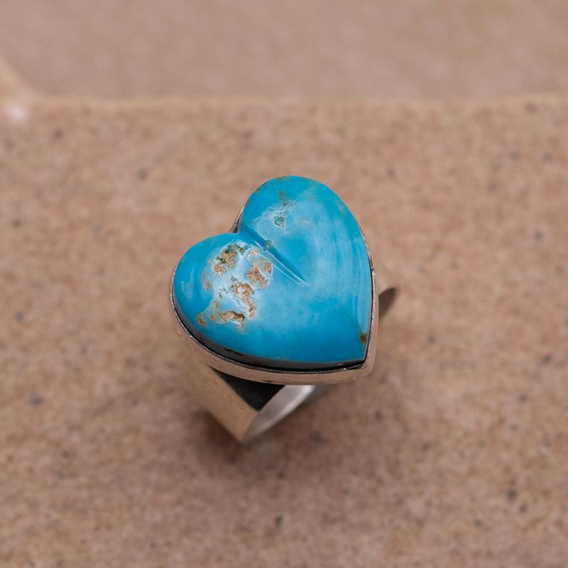 Simple Adjustable Turquoise Heart Ring