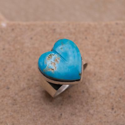 Simple Adjustable Turquoise Heart Ring