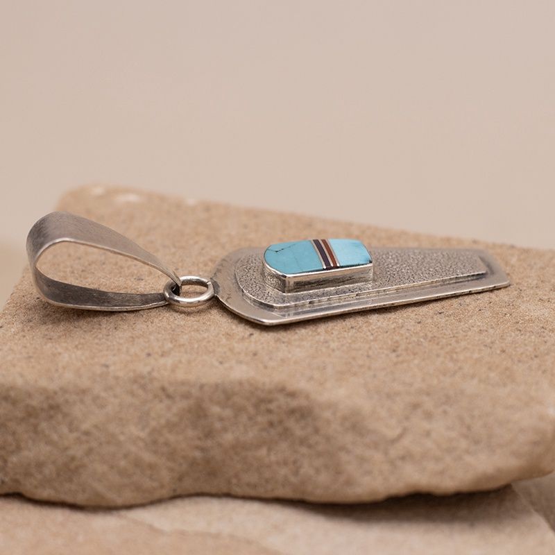 Unique Inlay Silver and Turquoise Pendant