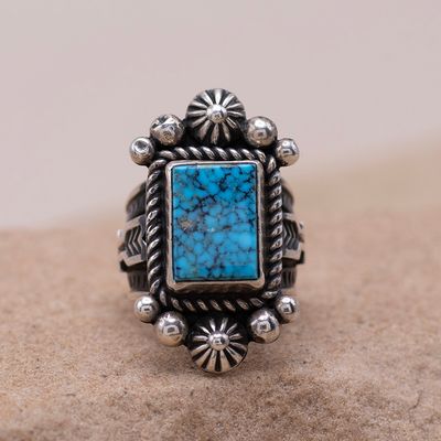 Kingman Turquoise Ring With Silver Details by Albert Jake