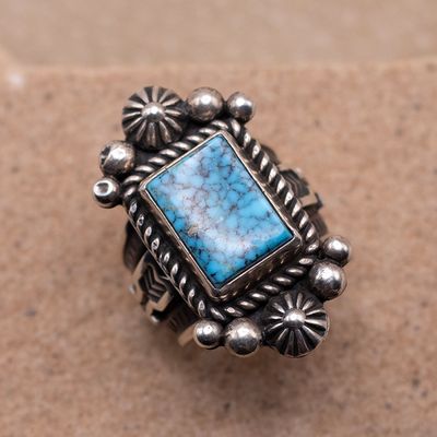Kingman Turquoise Ring With Silver Details by Albert Jake