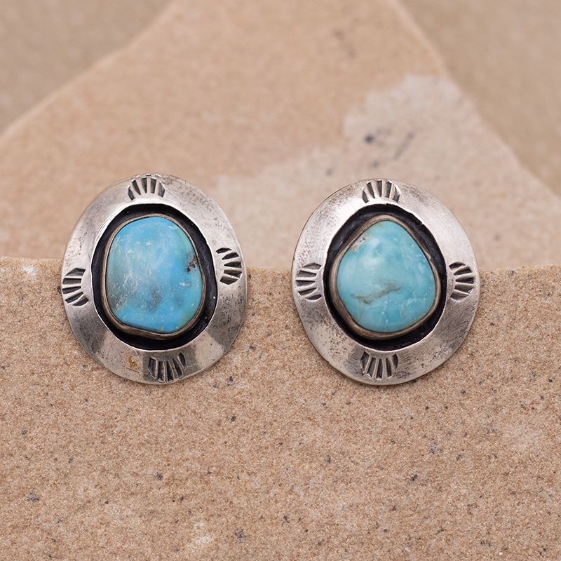 Kingman Turquoise Shadow Box Vintage Earrings