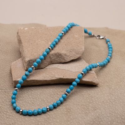 Kingman Turquoise Beads with Silver Accents
