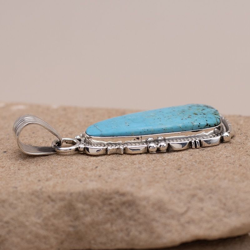 Kingman Turquoise Pendant with Bead Details