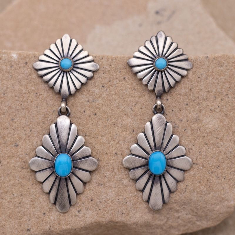 Concho Dangle Earrings with Kingman Turquoise