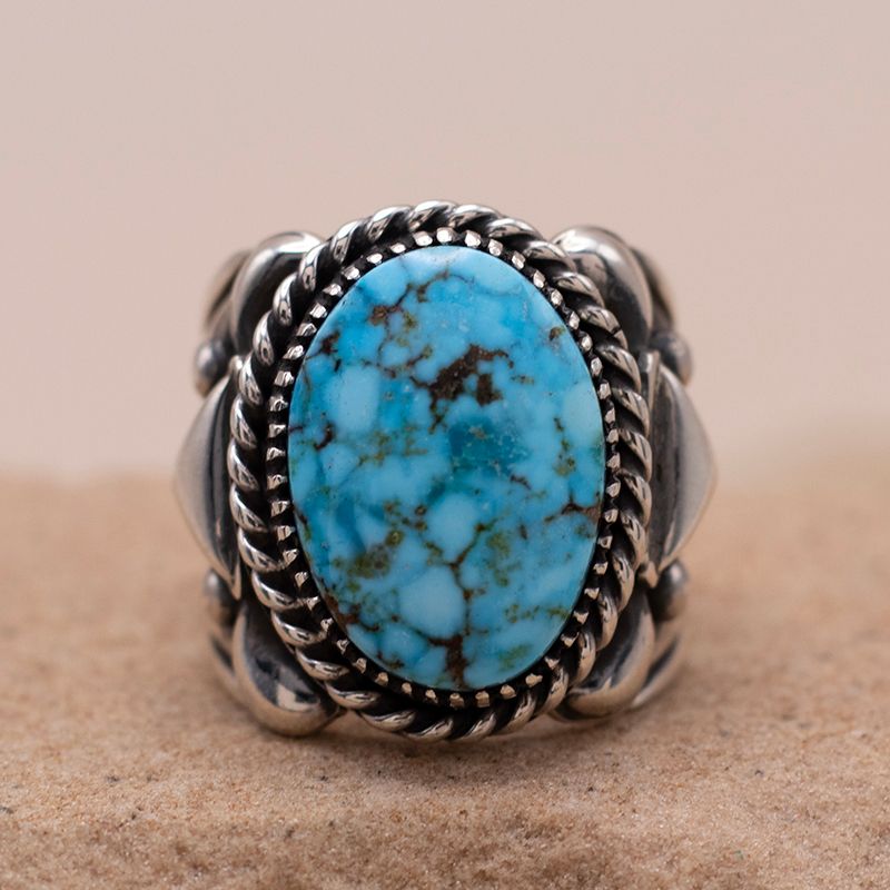 Long Oval Kingman Ring Handcrafted By Delbert Gordon