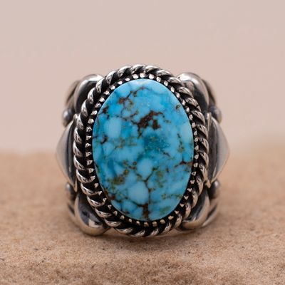 Long Oval Kingman Ring Handcrafted By Delbert Gordon
