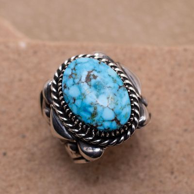 Long Oval Kingman Ring Handcrafted By Delbert Gordon