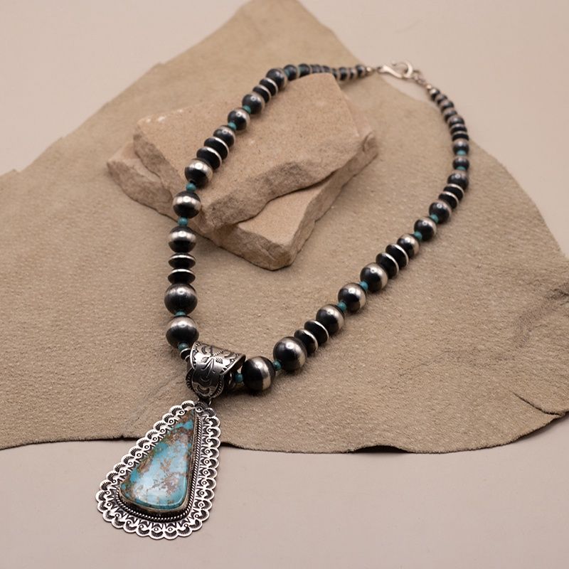Royston Turquoise Pendant with Matching Beads by Happy Piasso
