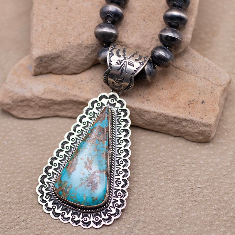 Royston Turquoise Pendant with Navajo Pearl Necklace