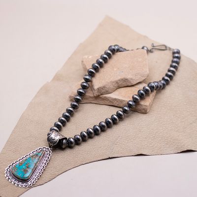 Royston Turquoise Pendant with Navajo Pearl Necklace