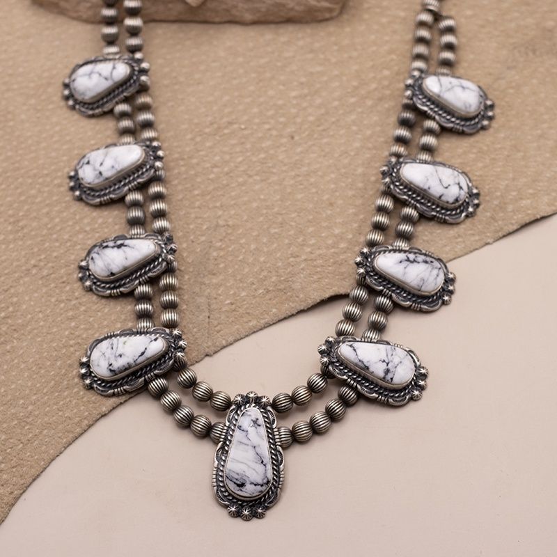 White Buffalo Necklace Set with Sawcut Detail