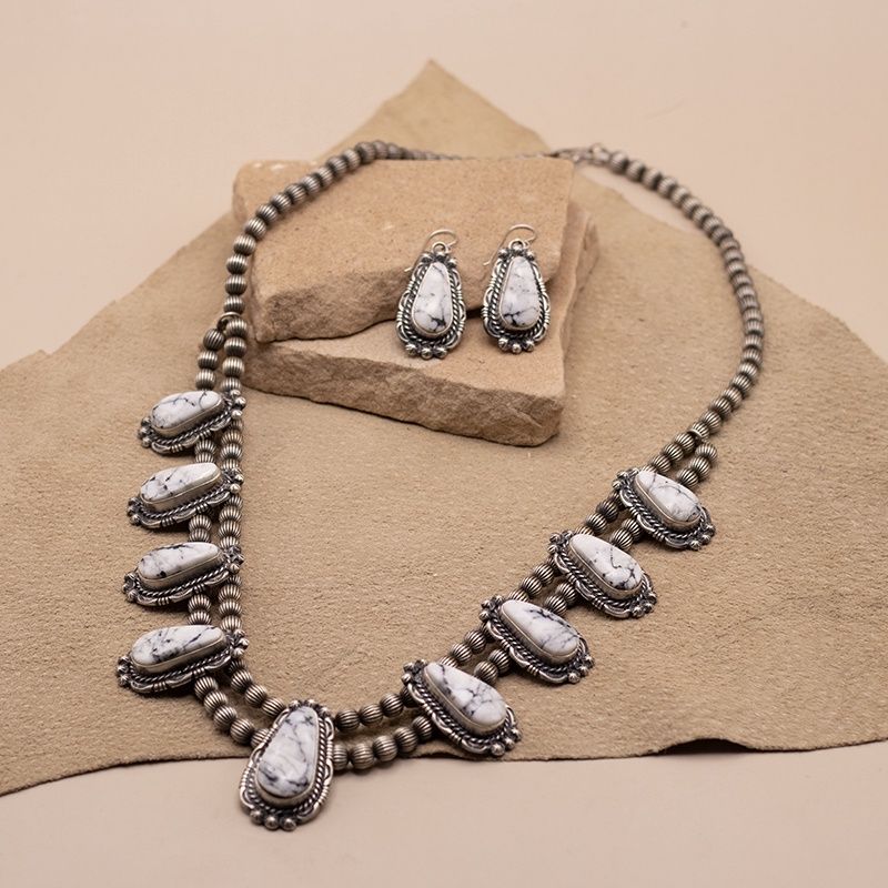 White Buffalo Necklace Set with Sawcut Detail