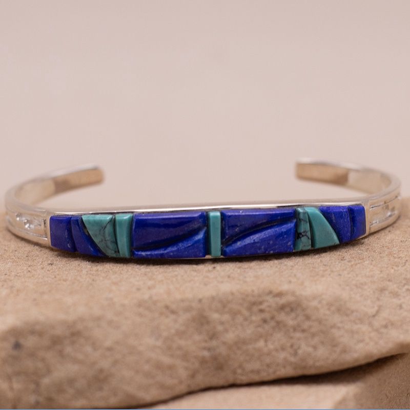 Cobblestone Inlay Turquoise &amp; Lapis Cuff by Fred Begay