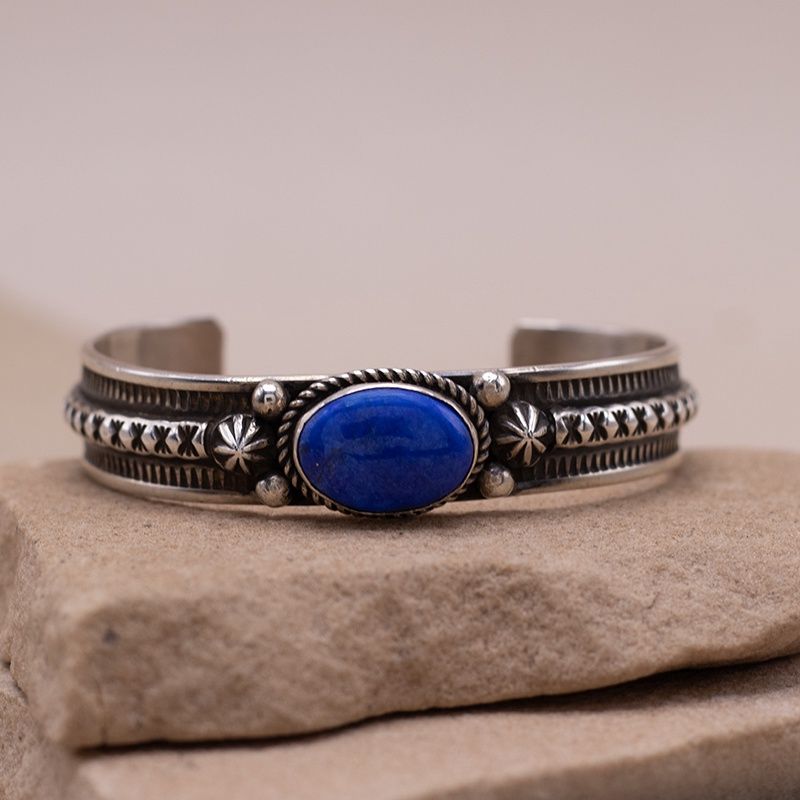 Single Stone Lapis Cuff by Albert Jake