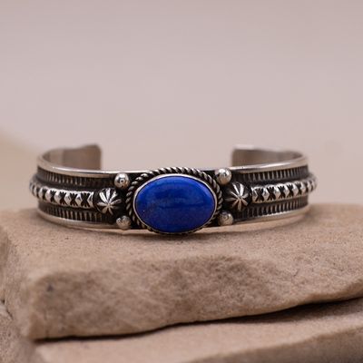 Single Stone Lapis Cuff by Albert Jake