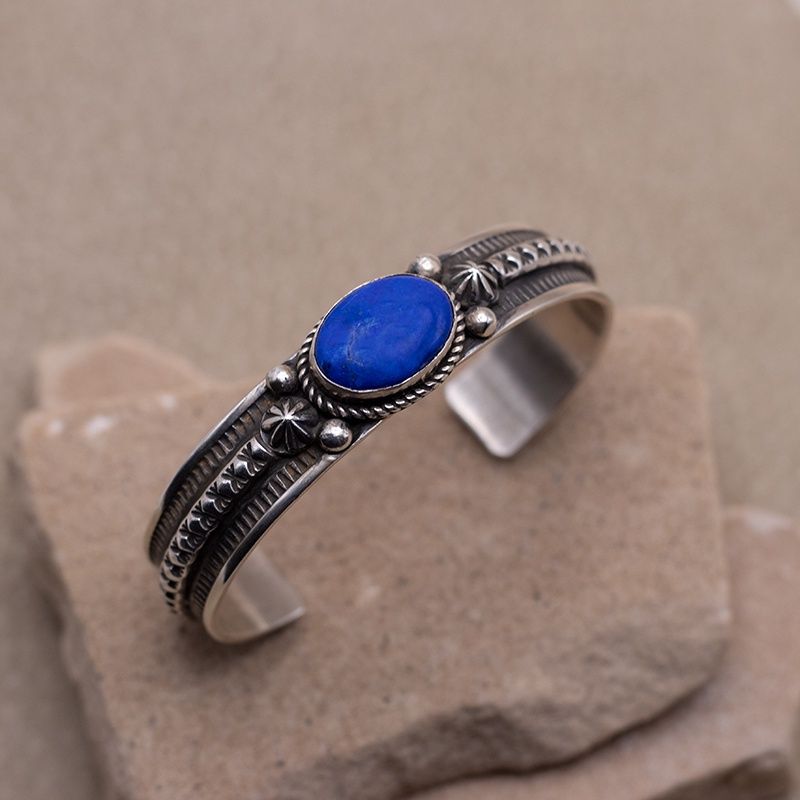 Single Stone Lapis Cuff by Albert Jake