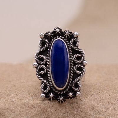 Lapis Ring with Silver Rope Designs by Geneva Apachito