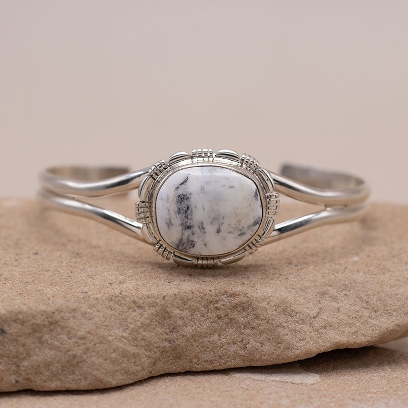 Single Stone White Buffalo Cuff