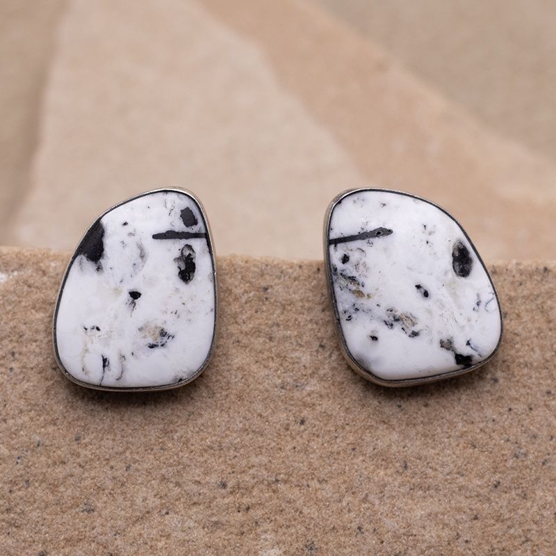Unique Shape White Buffalo Stone Earring