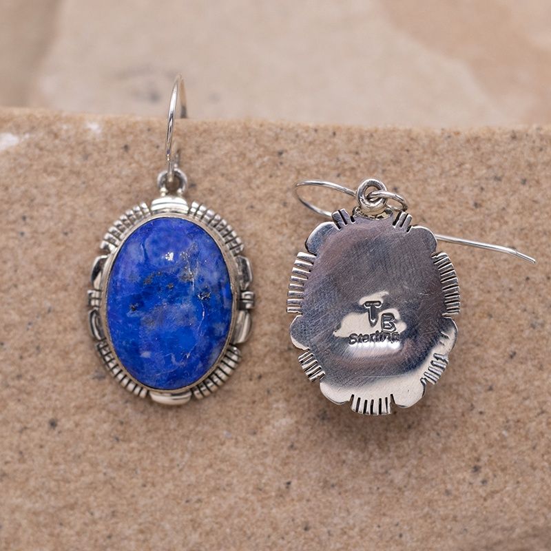 Lapis Earrings with Sawcut Details