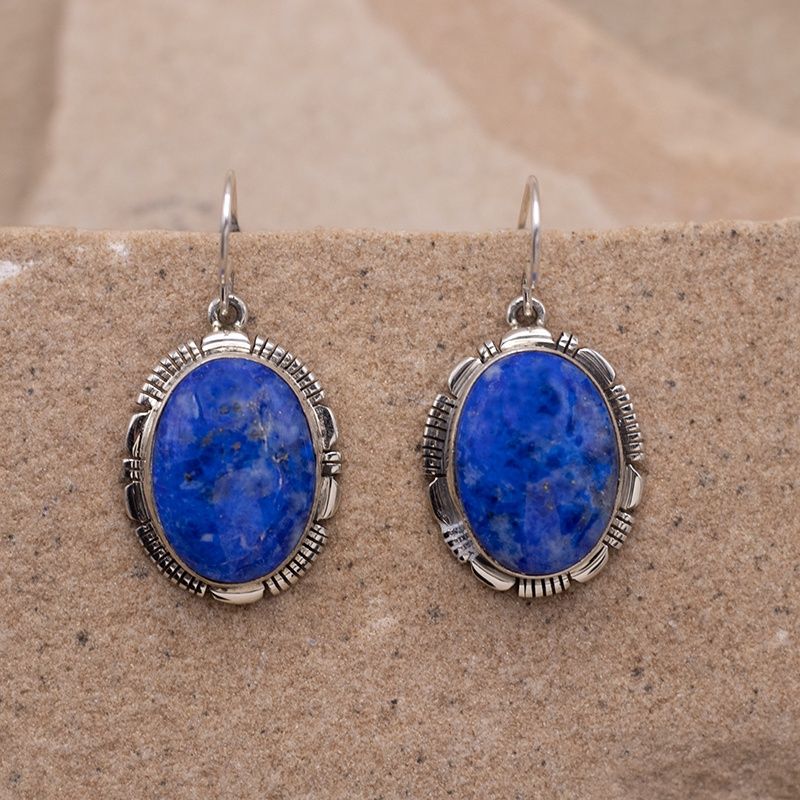 Lapis Earrings with Sawcut Details
