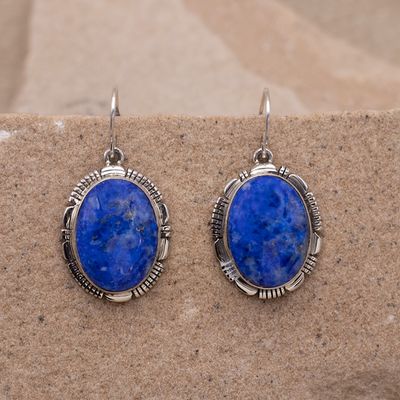 Lapis Earrings with Sawcut Details