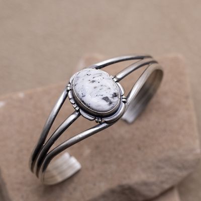 Single Stone Split Wire Cuff with White Buffalo