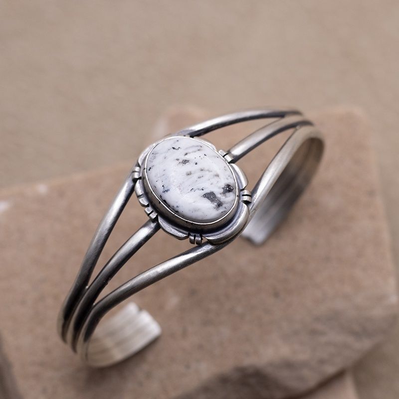 Single Stone Split Wire Cuff with White Buffalo