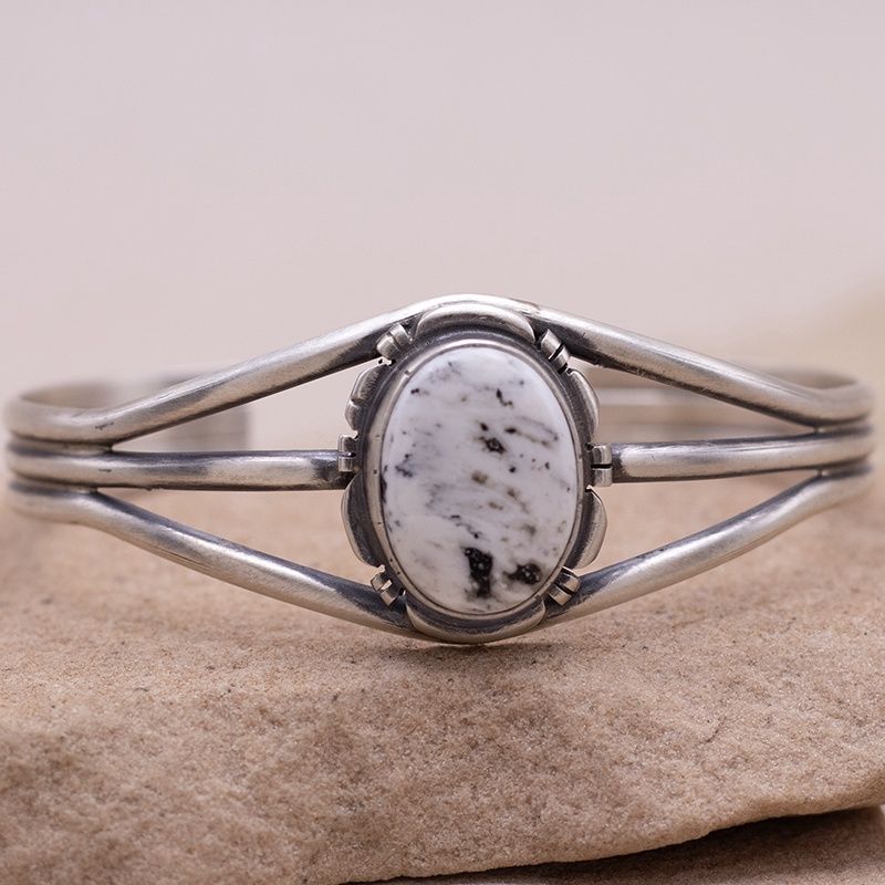 Single Stone Split Wire Cuff with White Buffalo