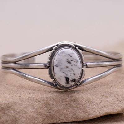 Single Stone Split Wire Cuff with White Buffalo