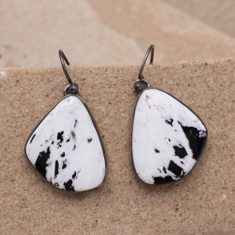 Oblong White Buffalo Dangle Earrings