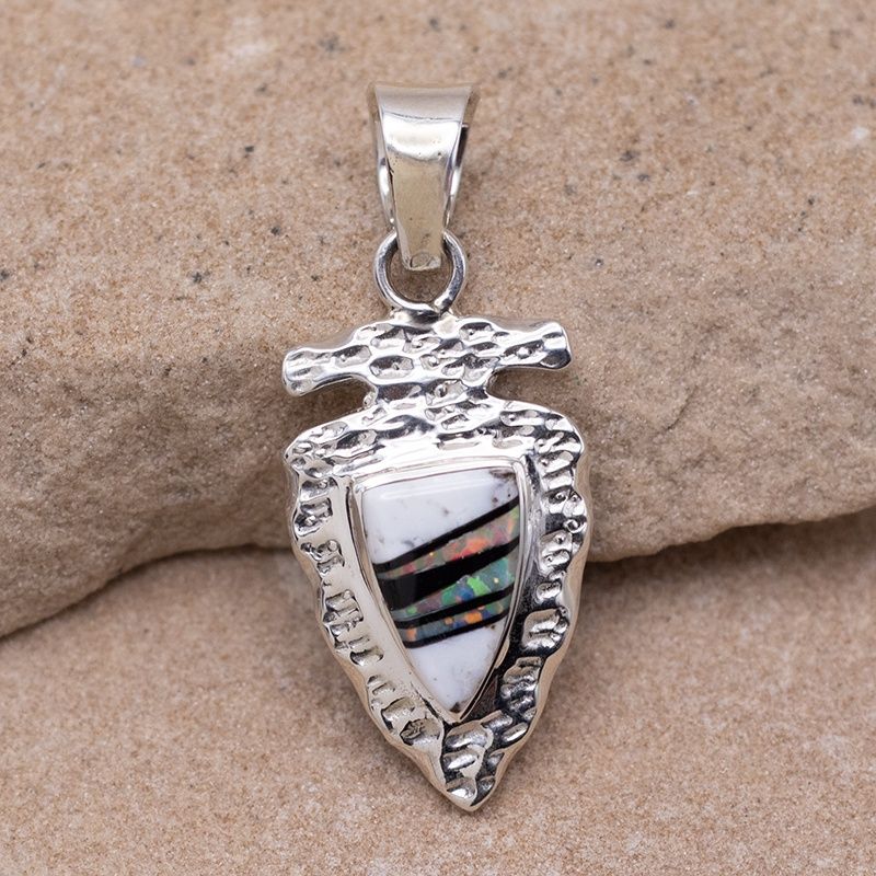 White Buffalo Arrowhead Inlay Pendant