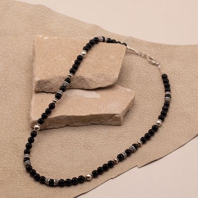 Black Onyx &amp; Silver Bead Necklace